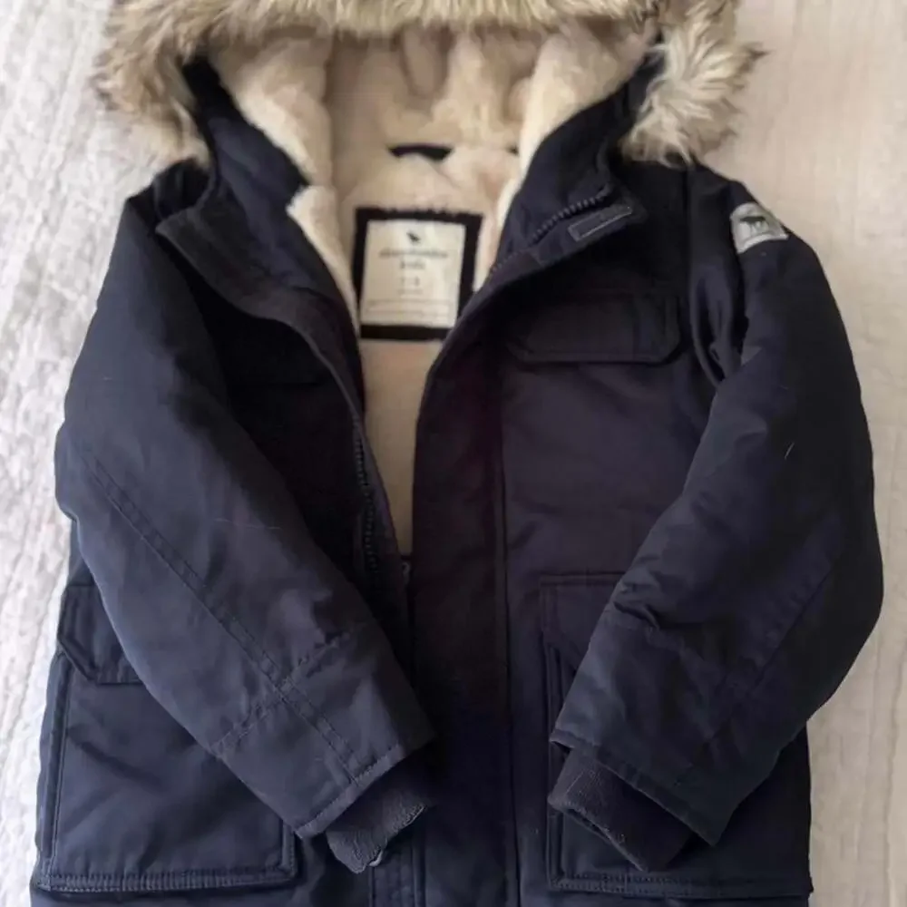 Abercrombie Kids Navy Blue Fur-Lined Parka Jacket, Size 7/8 - Picture 2 of 4